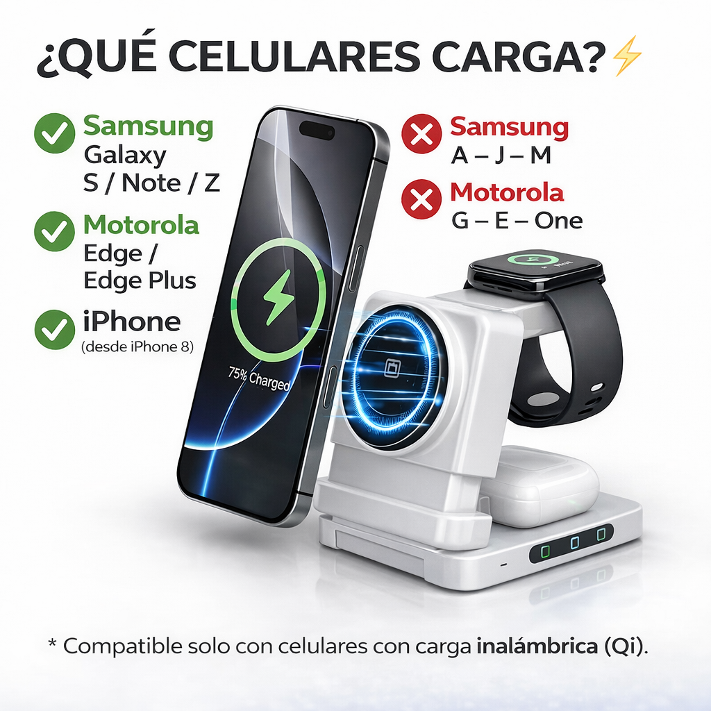 Cargador inalámbrico Onecharge 3 en 1 - Orden y Comodidad al mismo tiempo