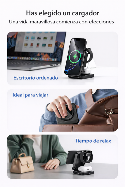 Cargador inalámbrico Onecharge 3 en 1 - Orden y Comodidad al mismo tiempo