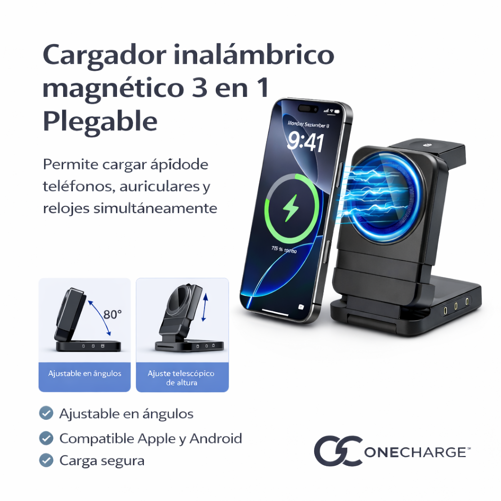 Cargador inalámbrico Onecharge 3 en 1 - Orden y Comodidad al mismo tiempo