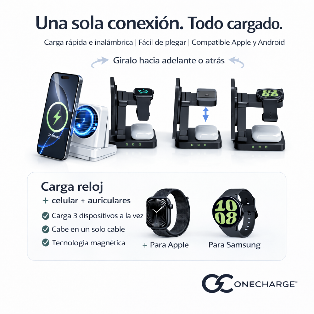 Cargador inalámbrico Onecharge 3 en 1 - Orden y Comodidad al mismo tiempo